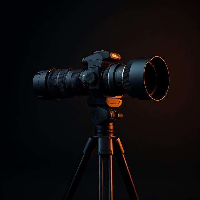 Professional camera on a tripod