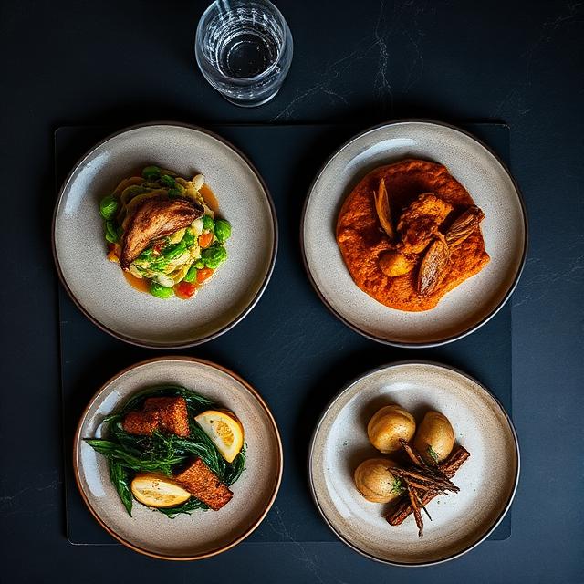 Grid of consistently styled dishes