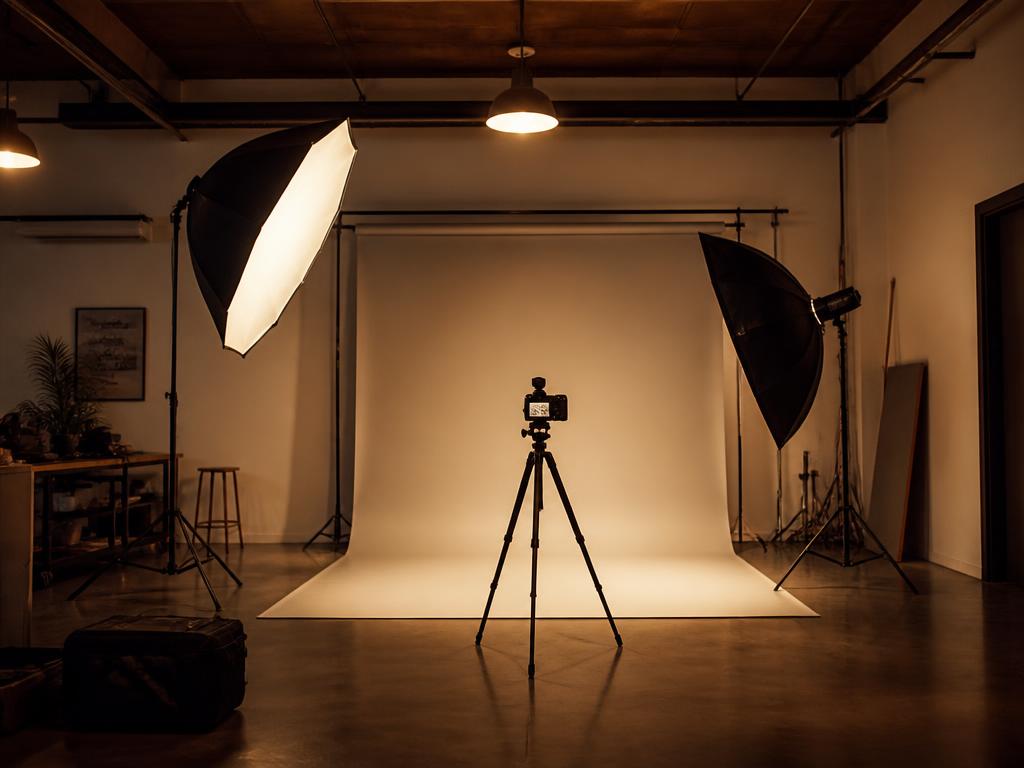 Empty photography studio with lighting rig